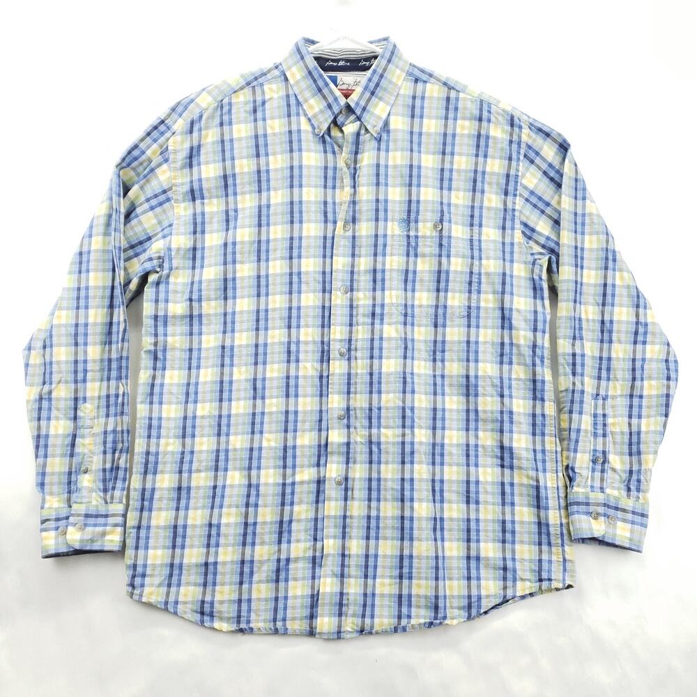 Wrangler George Strait Collection Shirt Men Large Yellow Blue Cotton Button-Down